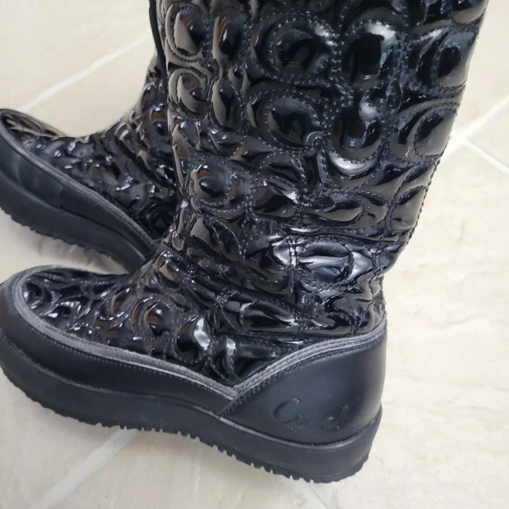 Coach Prisilla Black Quilted Patent Leather Snow Boots Womens 5 Luxury Gorpcore